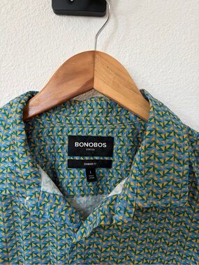 Bonobos Men’s Teal Shirt with Yellow Geometric Print - Standard Fit